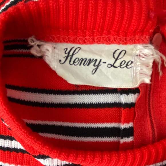 1960s Mod Red Stripe Knit Shift Dress / Women’s Medium - Picture 4 of 4